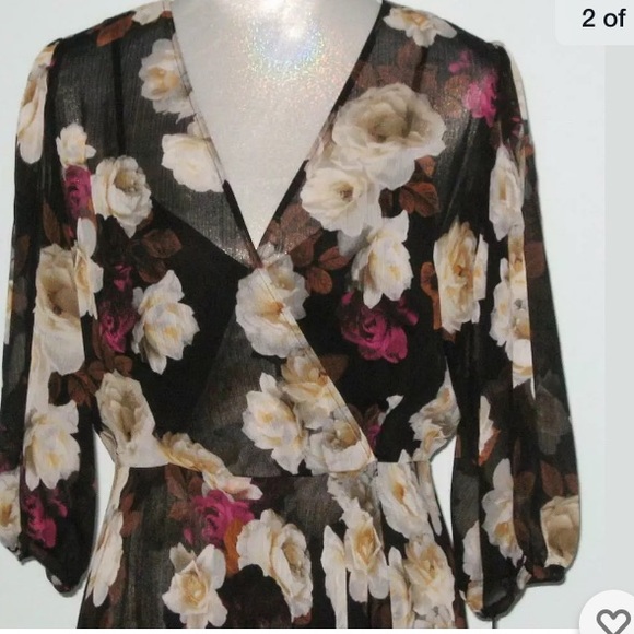 Calvin Klein Black Floral V Neck Ruffle Dress - Picture 5 of 9